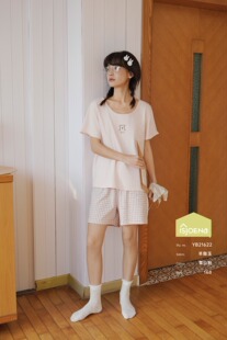 家居服睡衣21622 短裤 伊姿娇娜春夏女款 纯棉圆领套头短袖