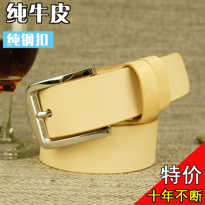 新品意大利植鞣革皮带针扣头层牛皮男腰带不锈钢扣裤带