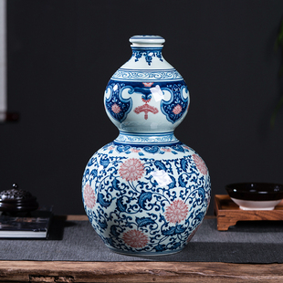 葫芦泡酒罐景德镇陶瓷酒坛子密封家用10斤装藏酒青花手绘酒瓶酒壶