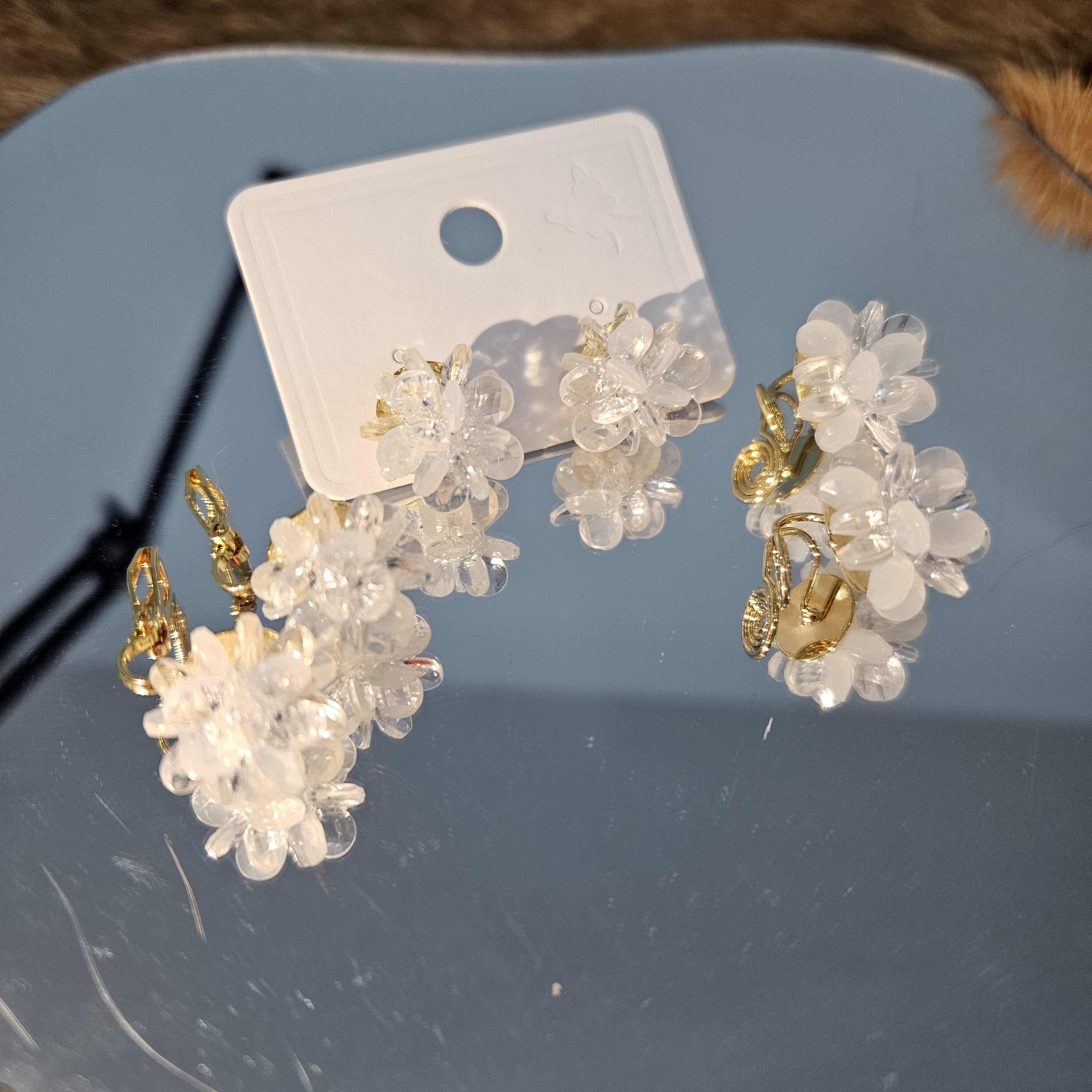 925银针水晶冰花耳夹轻奢小众