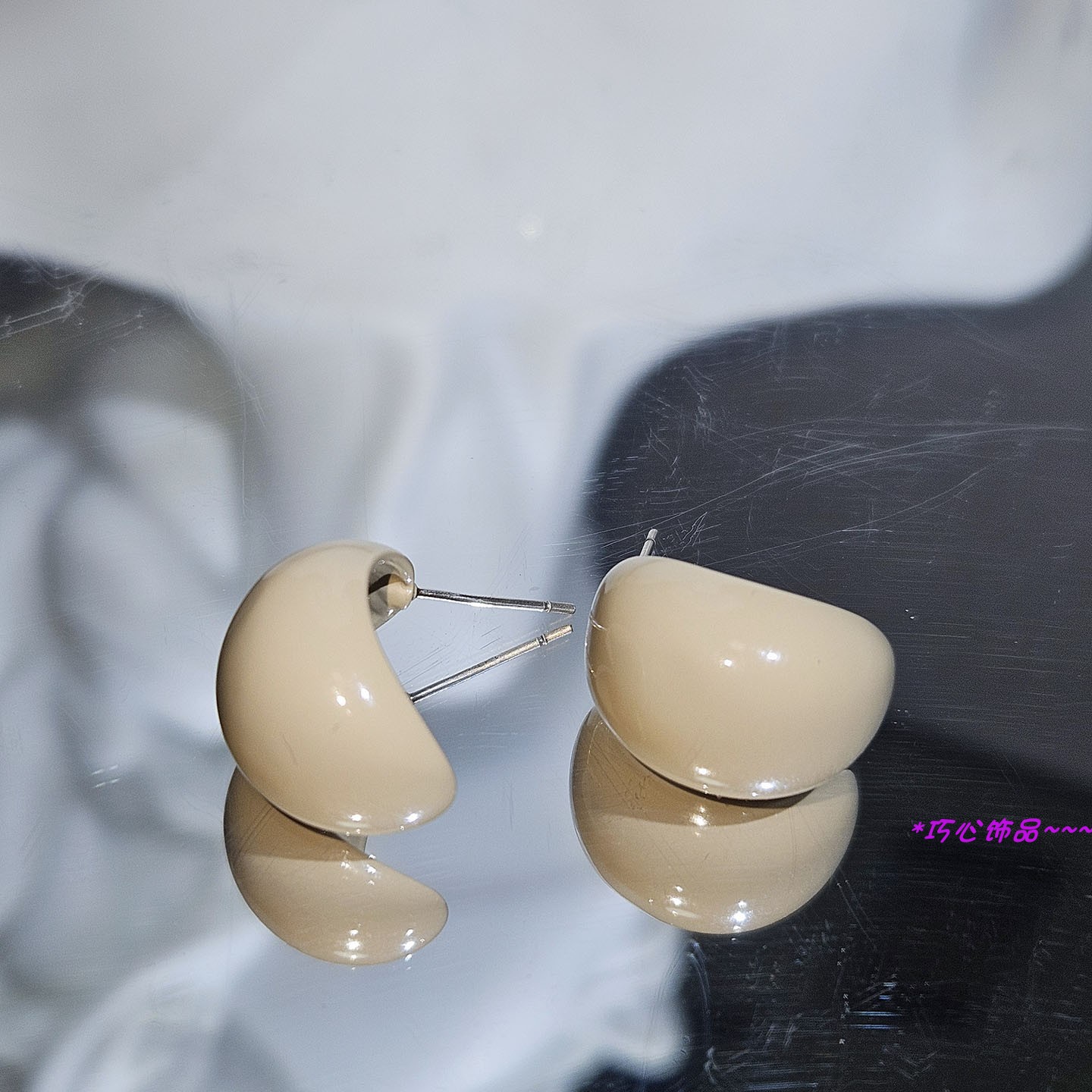 韩版冷淡风S925银滴釉耳钉百搭