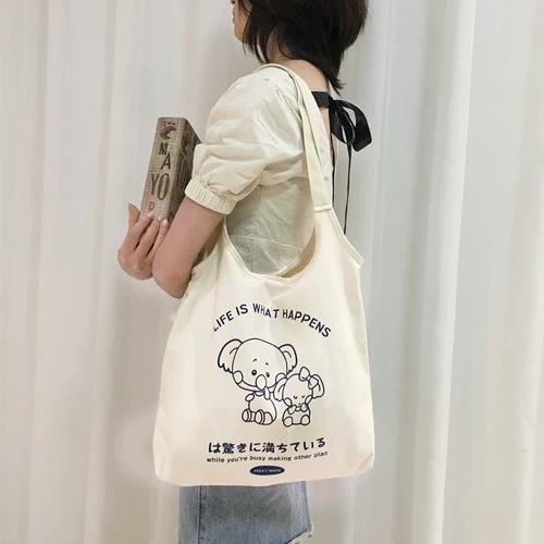 Шоппер, брендовая свежая сумка на одно плечо, тканевый мешок, в корейском стиле