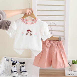 女童套装夏季2026新款儿童短袖洋气时髦女宝宝薄款休闲两件套夏装