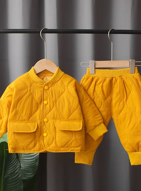 男宝0冬装轻薄棉服套装0-4