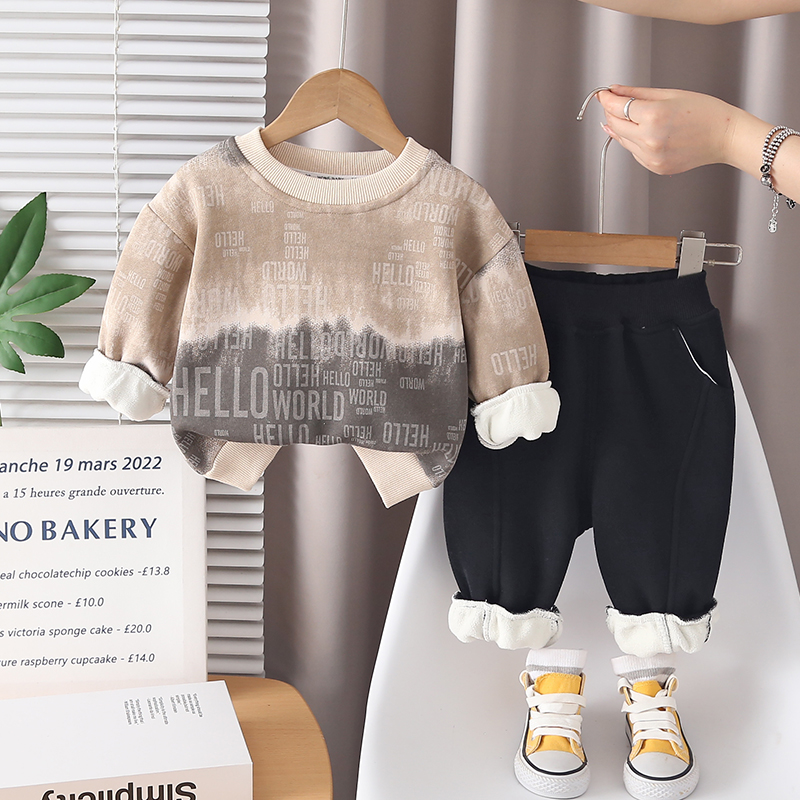 男童装冬装套装2025新款男宝宝洋气加绒卫衣儿童秋冬一体绒两件套