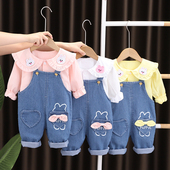 背带裤 女童长袖 套装 可爱婴儿童春秋季 两件套潮 2026新款 女宝宝春装