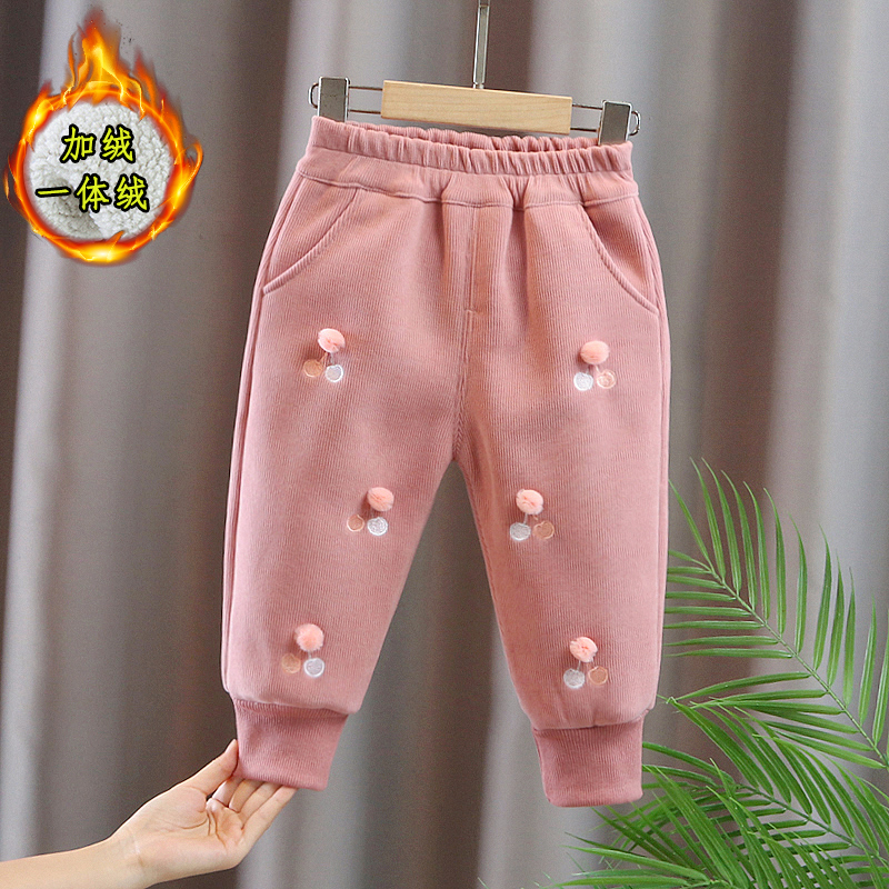 女童加绒休闲裤秋冬季一体绒卫裤
