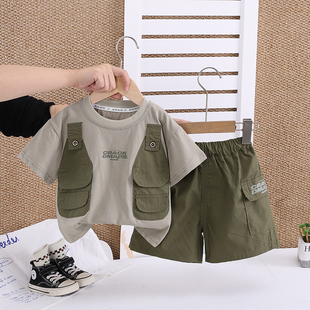 男童夏装套装2026新款洋气小童宝宝夏天衣服婴儿童薄款短袖两件套