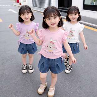 女童短袖套装夏季2026新款网红洋气薄款小童儿童夏装女宝宝两件套