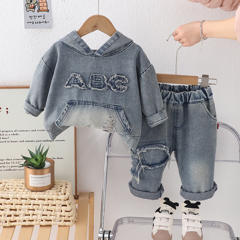 男童春装牛仔套装2025儿童洋气新款春秋宝宝帅气两件套韩版衣服潮