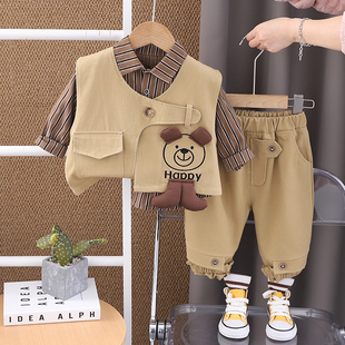 男童工装套装2026春秋新款洋气宝宝春秋季韩版儿童帅气马甲三件套