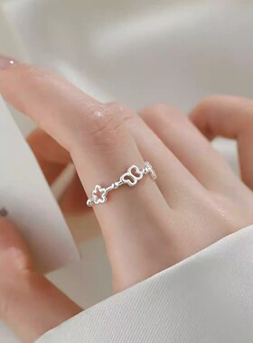 925纯银简约蝴蝶星星戒指女森系ins小众设计细圈指环小清新食指戒