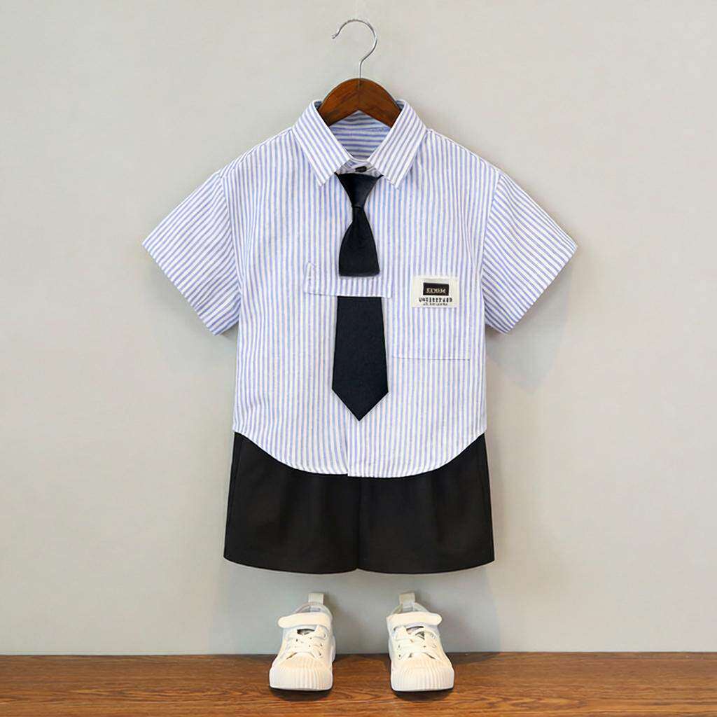 夏季男童短袖套装幼儿园男宝毕业照礼服六一儿童主持人钢琴演出服