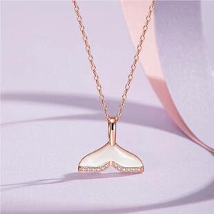 S925银鱼尾项链女贝母人鱼尾吊坠海豚尾锁骨链轻奢设计感送闺蜜