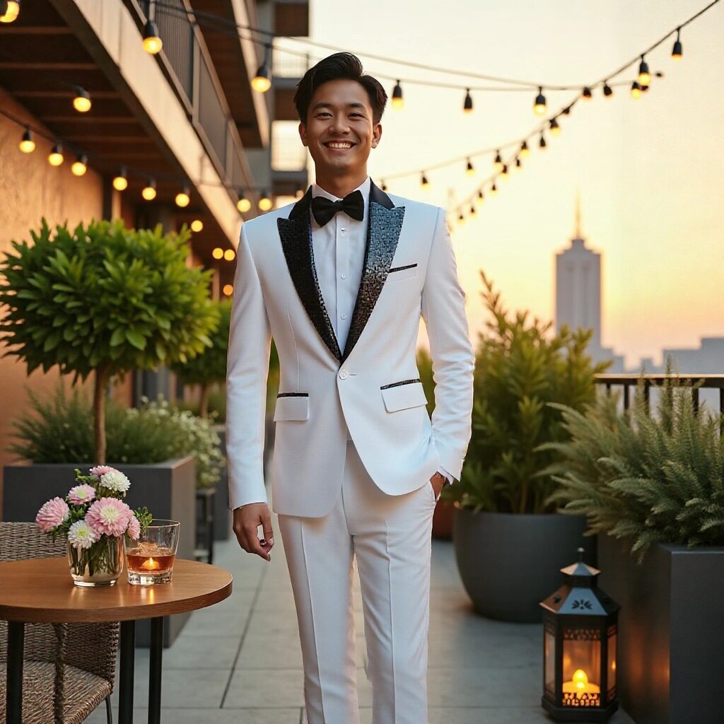 男士白色礼服西装套装新郎结婚宴会修身西服三件套高级感商务正装