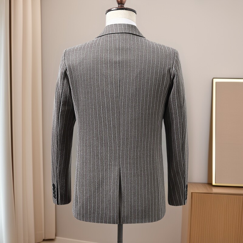 2026秋冬新款男士西服套装韩版休闲二件套条纹男西装外套一件