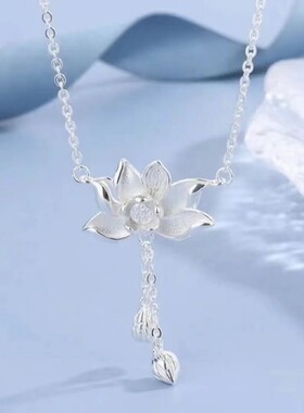 s925纯银莲花流苏项链女莲蓬莲子传承古法轻奢设计毛衣链饰品