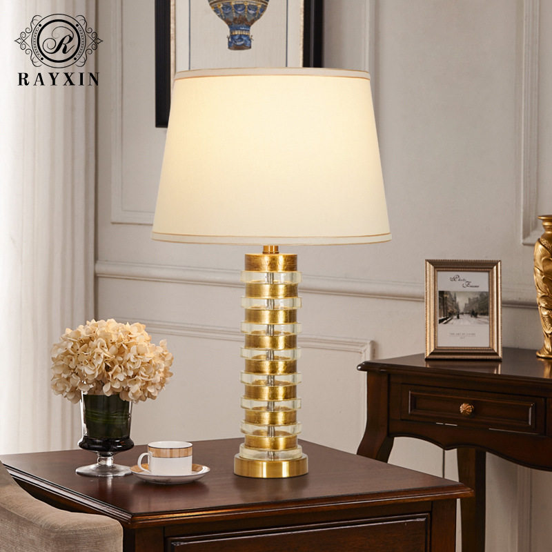 跨境美式复古风透明树脂台灯样品间别墅客厅高端装饰床头灯布罩