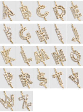 欧美热款个性大写字母系列首饰 镀真金微镶锆石铜饰项链女锁骨链