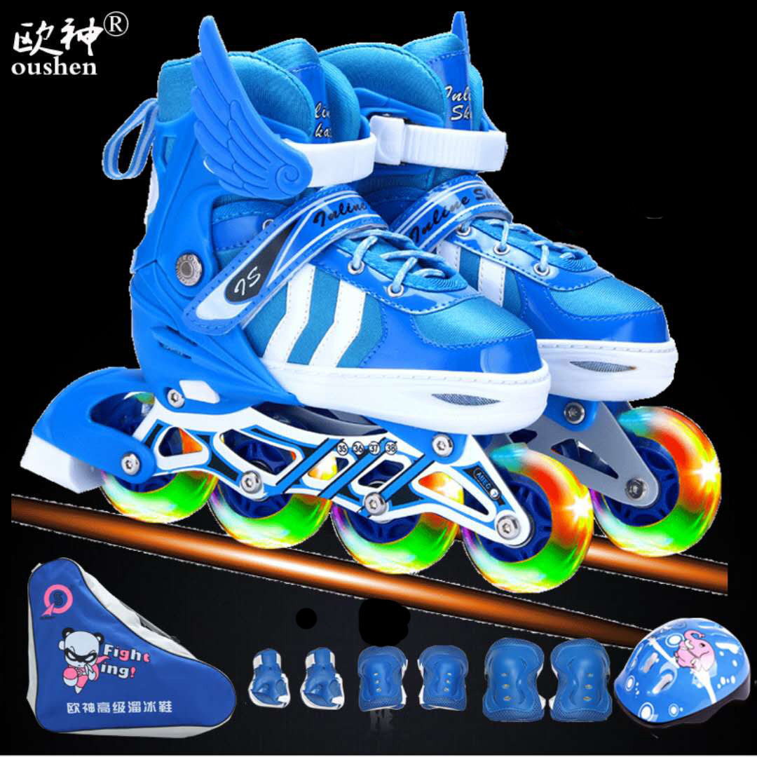 溜冰鞋儿童套装男女孩全套旱冰轮滑鞋3-5-6-8-10岁初学者可调大小