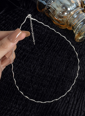 S925纯银银恋韩国设计通体水波浪纹项链女轻奢高级感小众锁骨链女