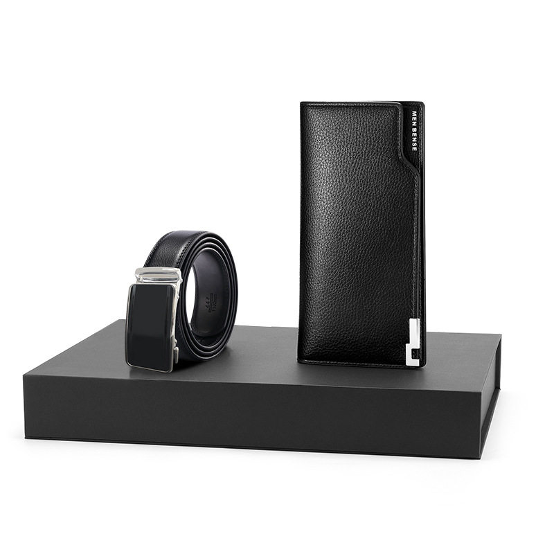 定制黑色钱包钱夹皮带套装男士牛皮高档公司礼品套装组合商务腰带