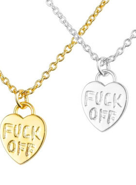 嘻哈风桃心FUCKOFF吊坠项链铜镀18K真金保色项饰ins同款饰品