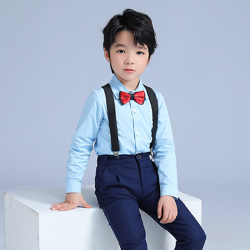 2023夏季新款男童礼服套装儿童背带裤三件套婚礼花童合唱钢琴表演