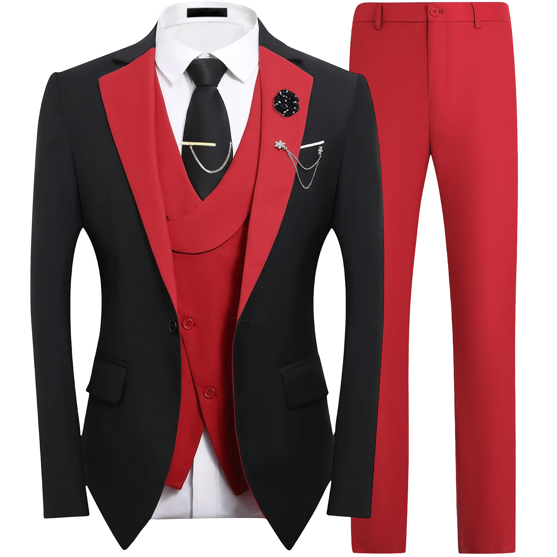 跨境外贸伴郎三件套男士大码西装男休闲婚礼主持人高级感西服套装