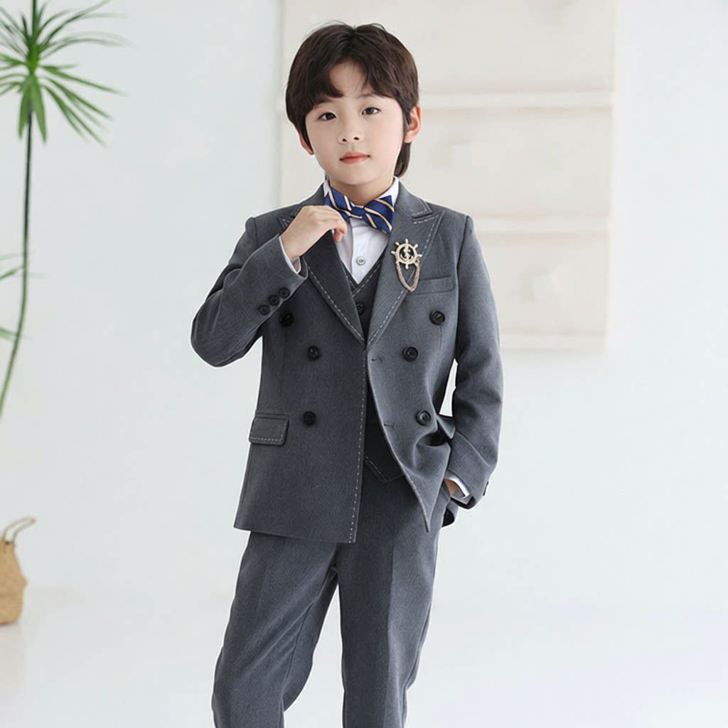 儿童西装套装英伦风花童主持周岁礼服男童演讲钢琴帅气走秀演出服
