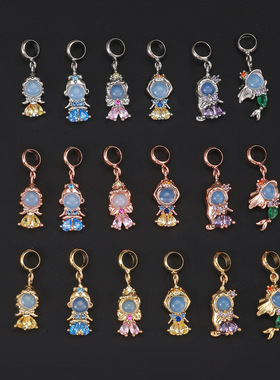 新款欧美彩色锆石卡通公主项链时尚美人鱼吊坠真金保色锁骨链