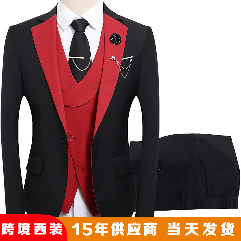 跨境suit西装男高级感伴郎服休闲西服结婚礼服男士西装三件套套装