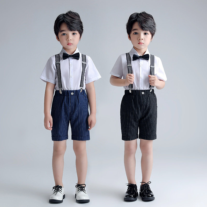 男童背带裤夏季套装条纹款六一儿童演出礼服学生合唱演讲主持表演
