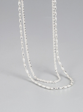 银恋S925银小米粒双层叠戴项链女气质百搭满天星波光粼粼素银颈链