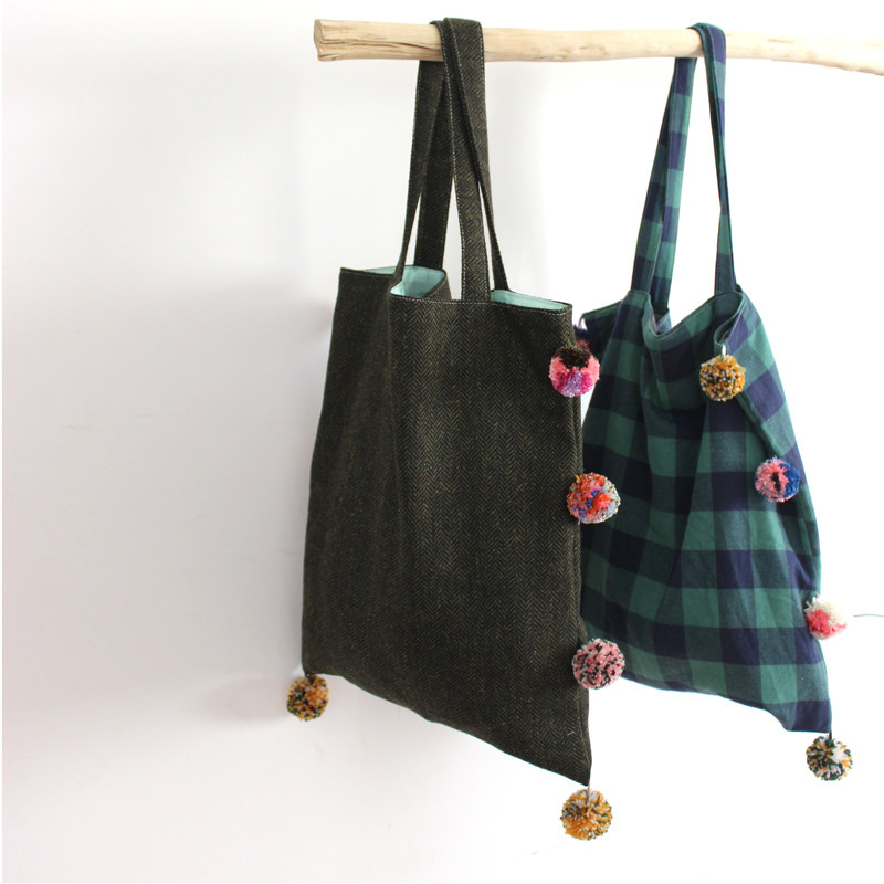 壁花壁树自制成品【毛球单肩包】布袋书包便当袋文件包手拎袋,居家布艺,便当袋,淘宝优惠券,粉丝福利购,淘宝优惠卷