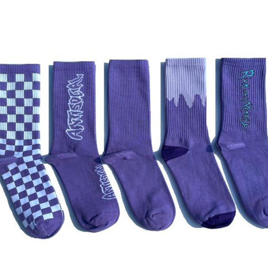 紫色棋盘格潮网红男女中筒袜子学院风欧美街头滑板长运动棉袜,女士内衣/男士内衣/家居服,中筒袜,淘宝优惠券,粉丝福利购,淘宝优惠卷