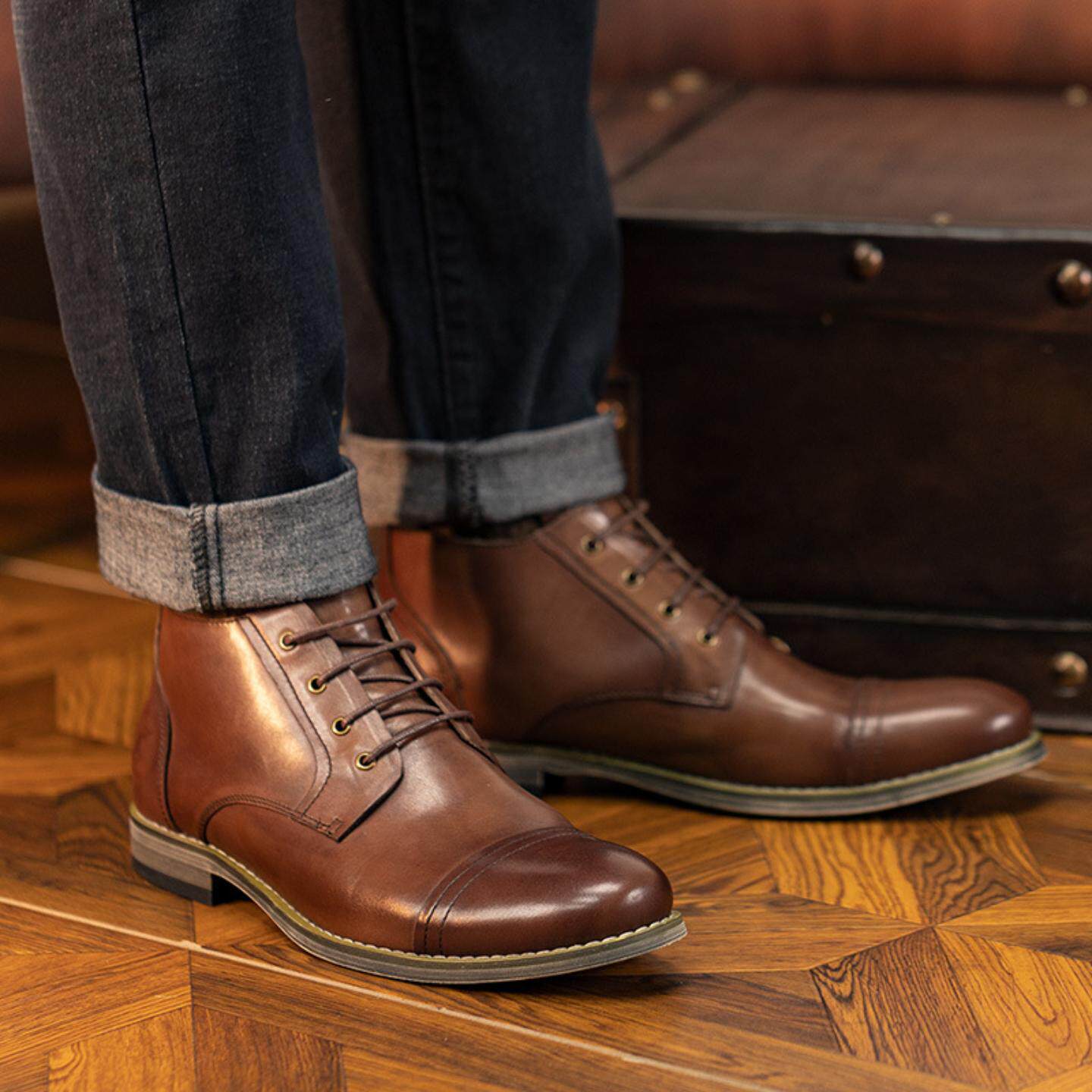 普洛克正品男鞋 秋冬马丁靴高帮加绒软皮真皮靴子牛皮休闲短靴子