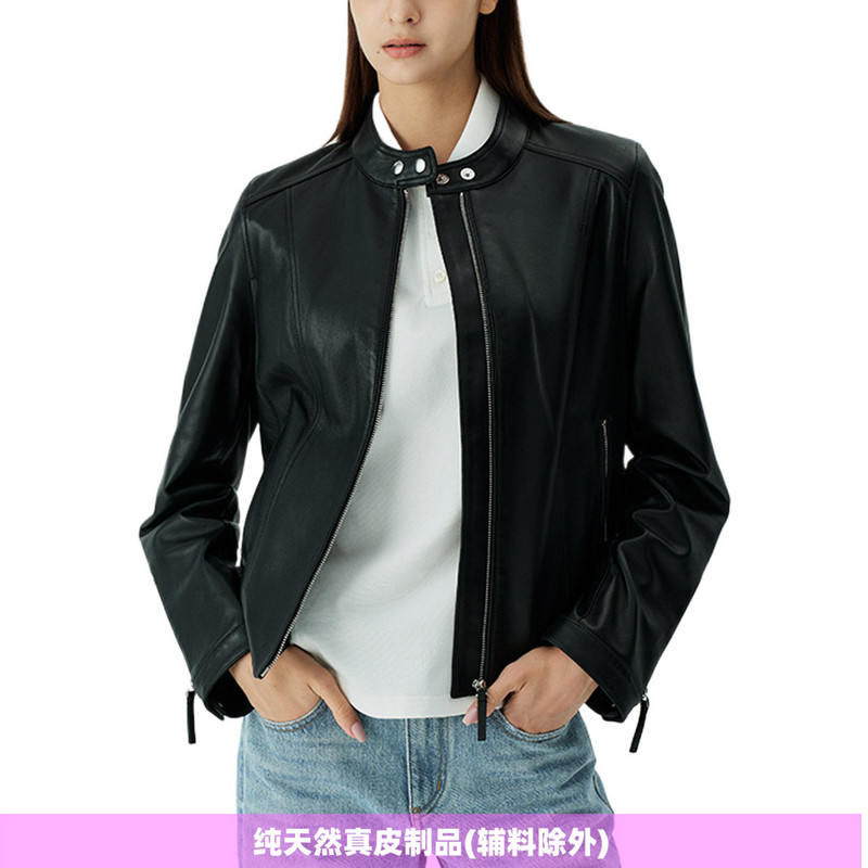 普洛克正品 A级绵羊皮黑色复古立领显瘦机车服外套真皮绵女装夹克
