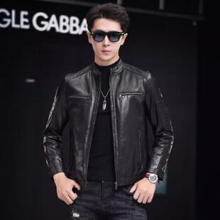 山羊皮服真皮身外修身 皮夹克哈机车男 皮夹羊皮外套立领雷潮流新款