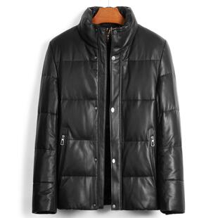 皮夹夹克皮皮外套 羽绒服羊皮保暖冬季 羽绒真皮皮夹克男士 绵羊新款