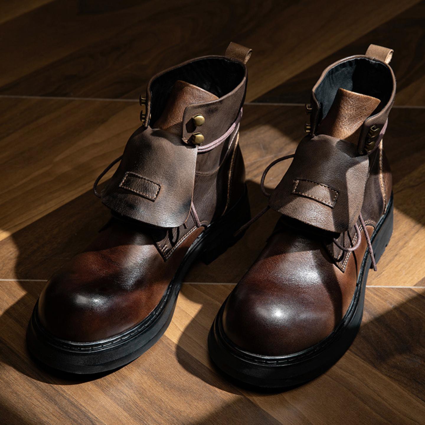 新款牛皮马丁靴复古时尚短靴厚底增高真皮机车靴秋冬软皮百搭皮靴