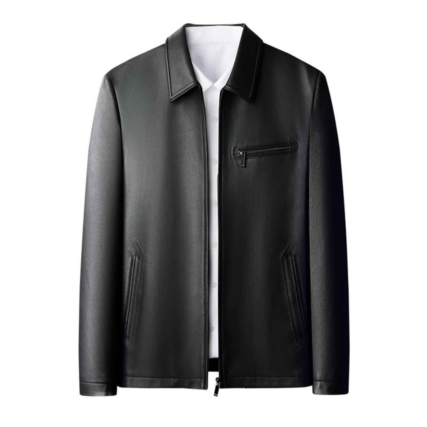 普洛克正品真绵羊皮革真皮皮衣拉链翻领中长款宽松型时尚风衣外套