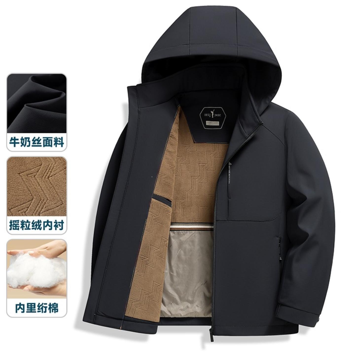 普洛克新款 男式棉服秋冬可拆卸帽加绒内胆中年商务休闲保暖轻便