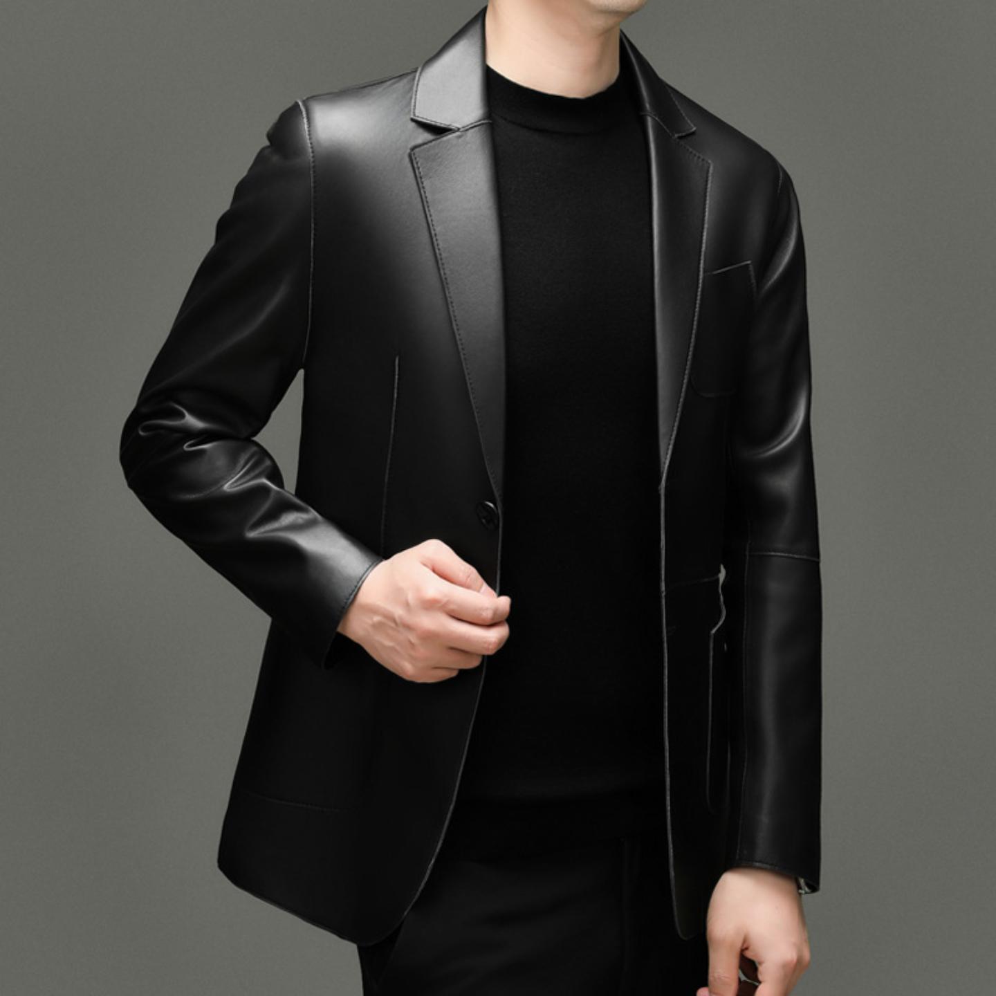 普洛克正品春秋款真皮皮衣男头层绵羊皮外套商务休闲男士西服