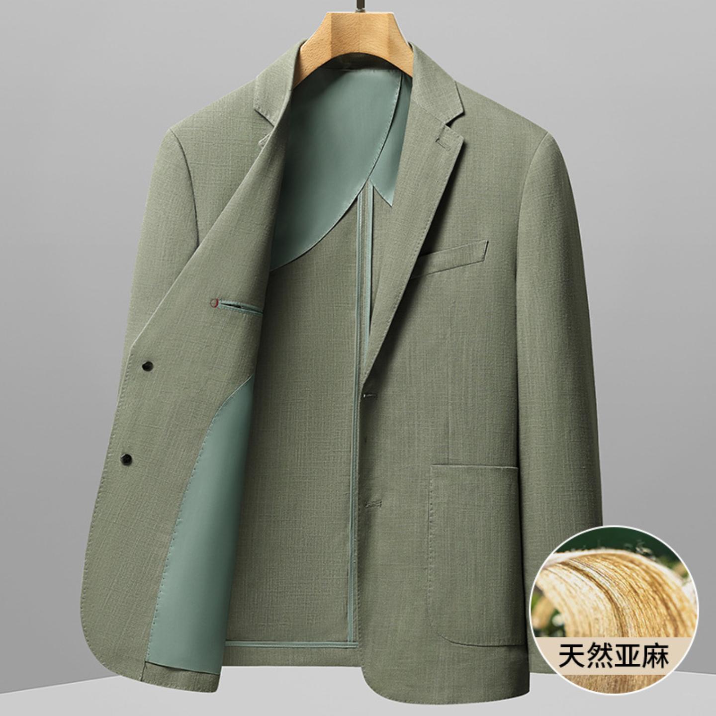 普洛克男装新款 休闲西装春夏麻轻奢商务单西中青纯色休闲免烫西
