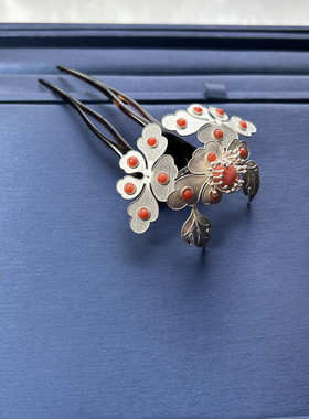 苏禾古董高级珠宝 日本中古发簪镶嵌925银花丝海鲜颤抖花vintage