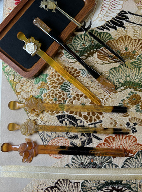 日本 中古龟甲七八十年代本鳖甲天然有机宝石发簪子发钗发饰