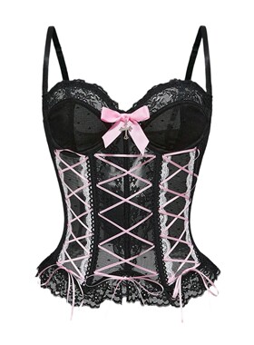 Cross Lace Tank Top热款蝴蝶结交叉蕾丝鱼骨背心塑身胸衣内衣