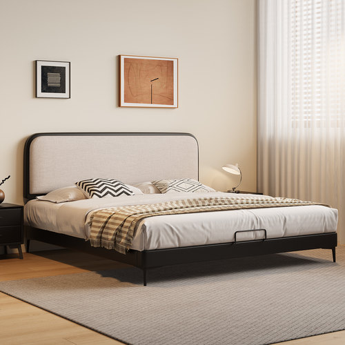 复古风棉麻布艺床超薄床头双人床