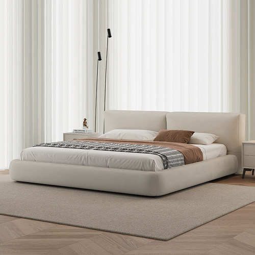 奶油风猫抓布主卧落地大床布艺床